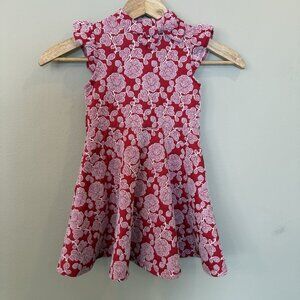 Janie and Jack Red Floral Jacquard Dress Girls Size 4 Holiday Party